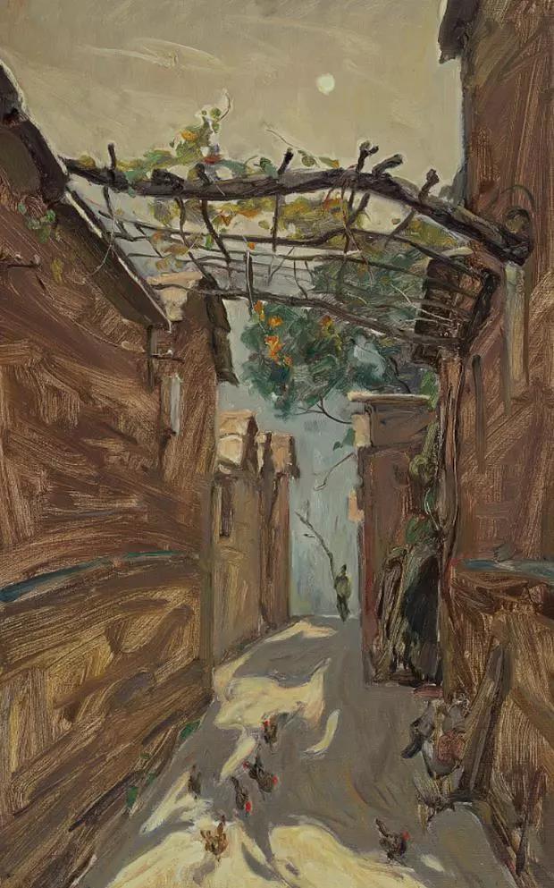 胡同上的葡萄架  布面油画  80X50cm  2015年.jpg