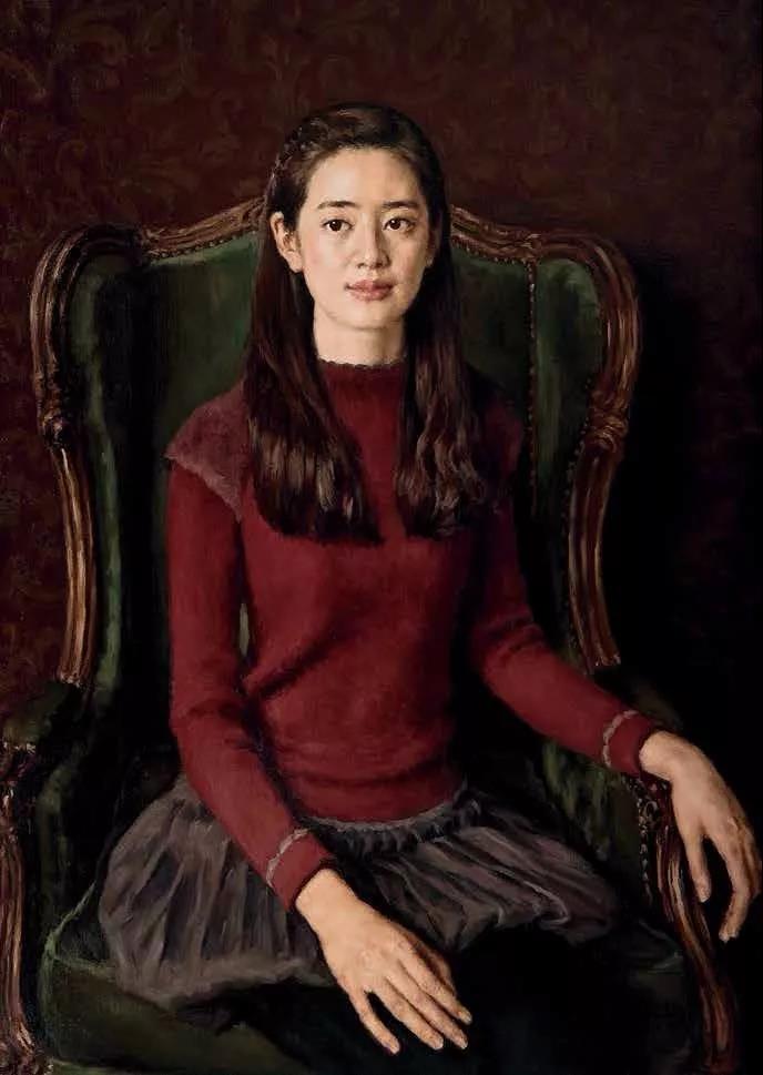 红衣女子Портрет женщины в красном платье  布面油画 х.м  73cm×100cm 2