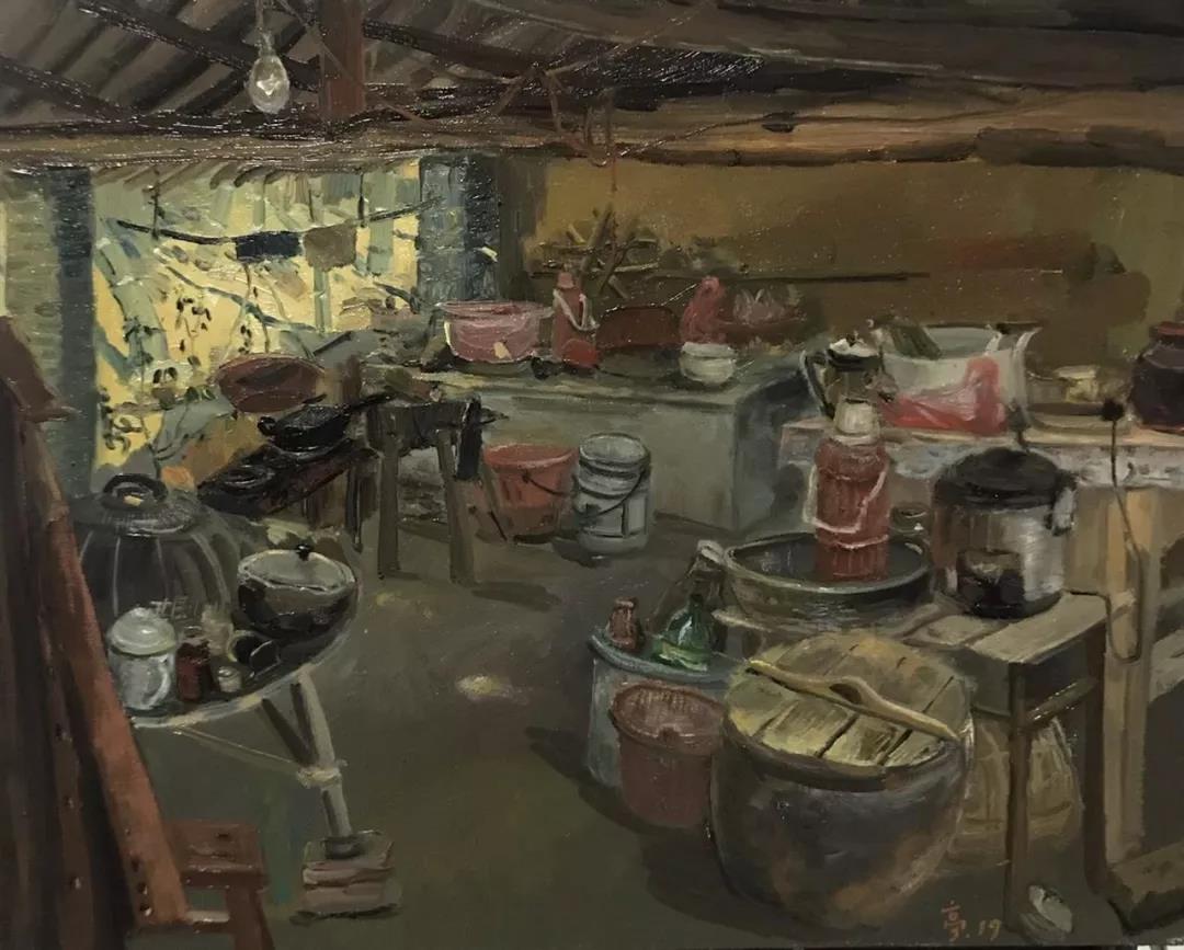 厨房小角处  布面油画  43×50cm  2019年.jpg